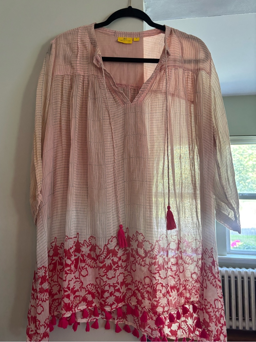 Roller Rabbit Serafina Pink Ombre Embroidered Tassel Tunic Coverup Boho